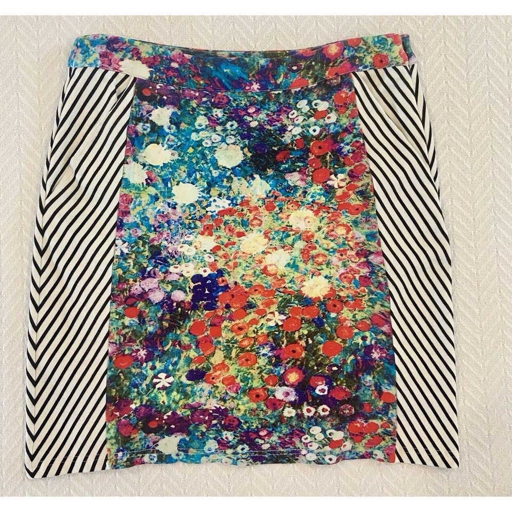 Women's Sz 6 Tabitha Anthropologie Meadow Floral & Striped Pencil Skirt Lined LN